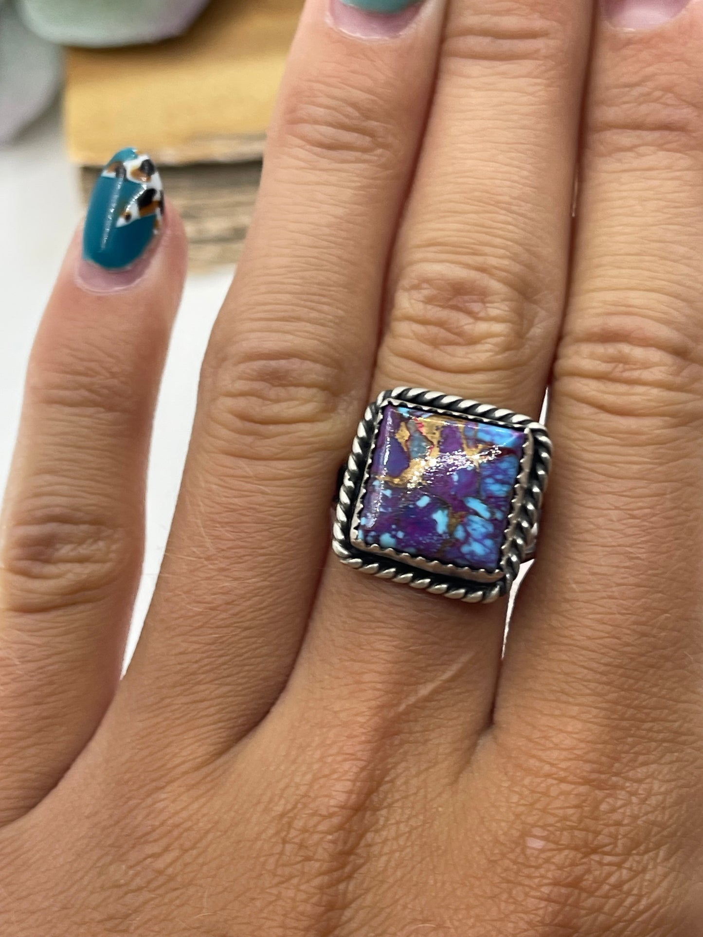 8.5 Purple Mojave Square Ring by Freda Martinez, Navajo