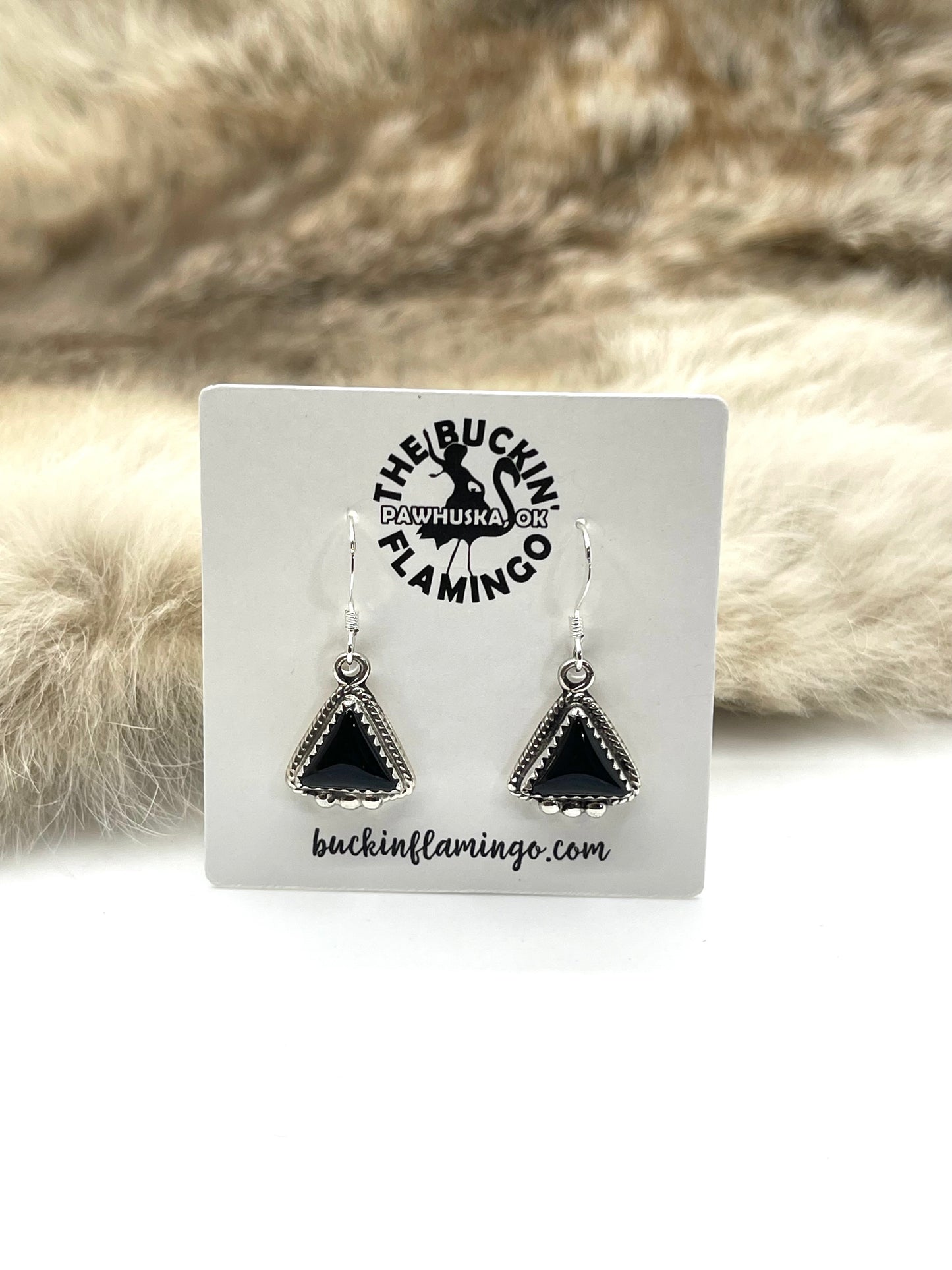 Black Onyx Triangle Hook Earrings by Sharon McCarthy, Navajo