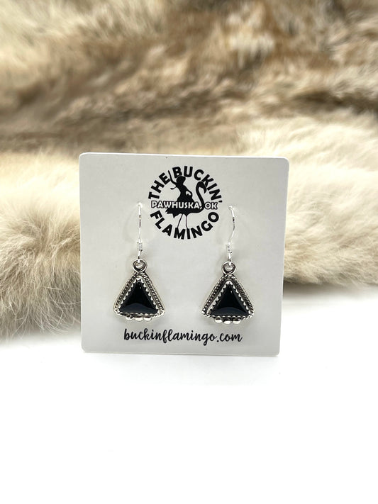 Black Onyx Triangle Hook Earrings by Sharon McCarthy, Navajo