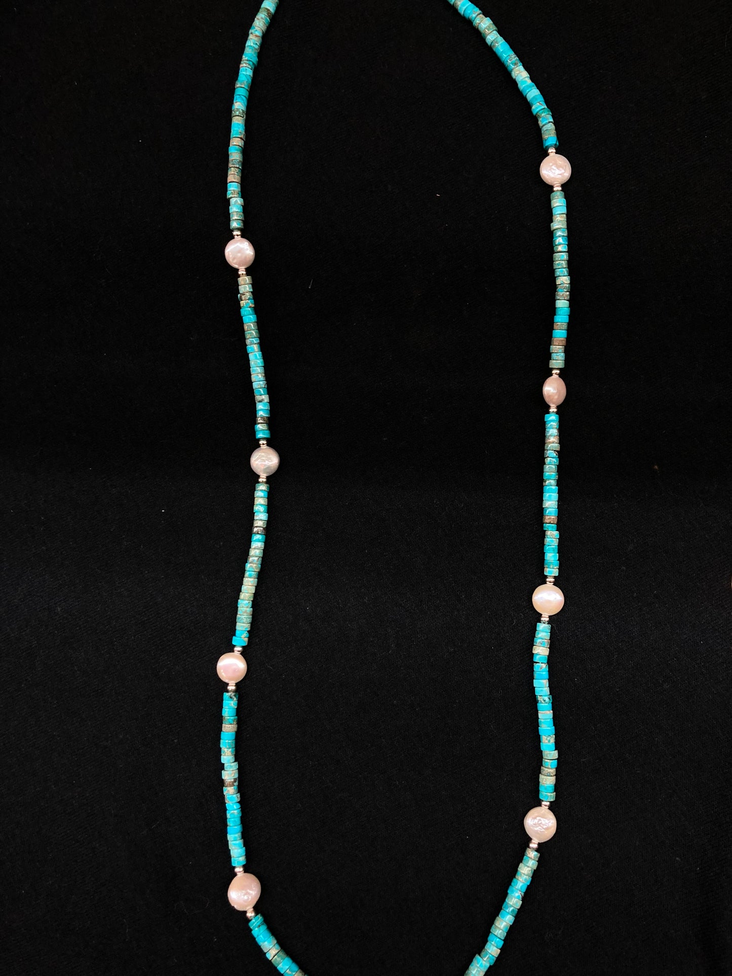 28" Turquoise Heishi Bead and Freshwater Pearls Necklace