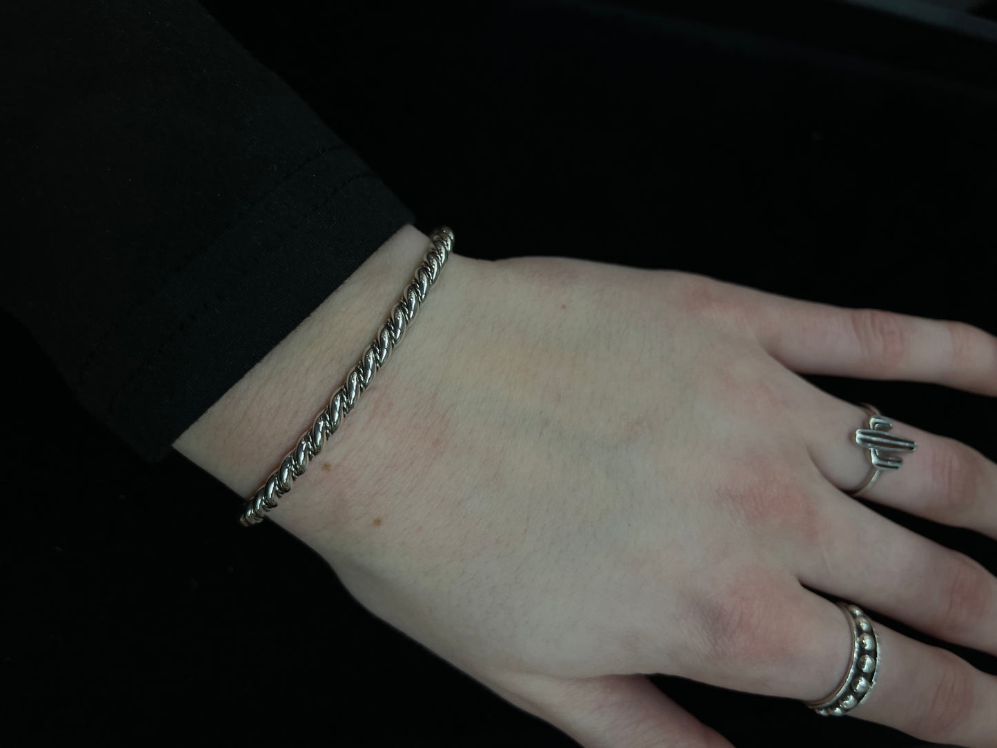 5 1/2"-6 3/4" Sterling Silver Twisted Cuff by Elaine Tahe, Navajo