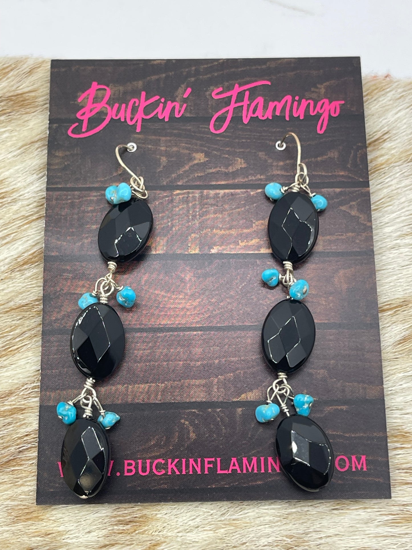 Black Onyx and Sleeping Beauty Turquoise Drop Dangle Earrings