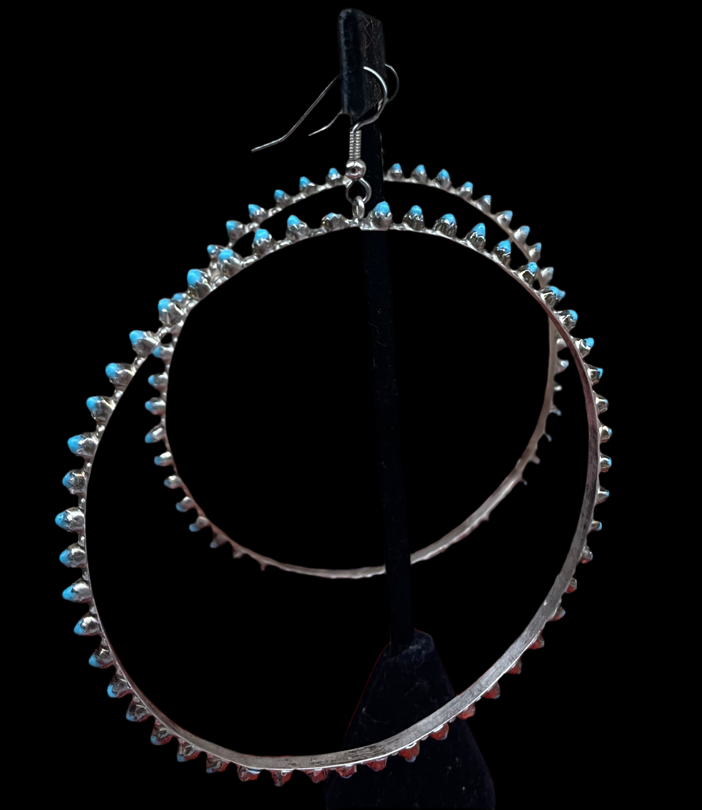 Sleeping Beauty Turquoise Hoop Earrings, Zuni Made