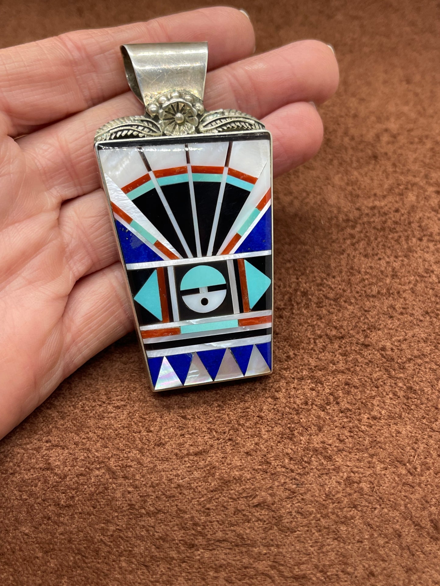 Multi Stone Inlay Pendant with an 8.4mm Bale by Rick and Lucy Vacit, Zuni
