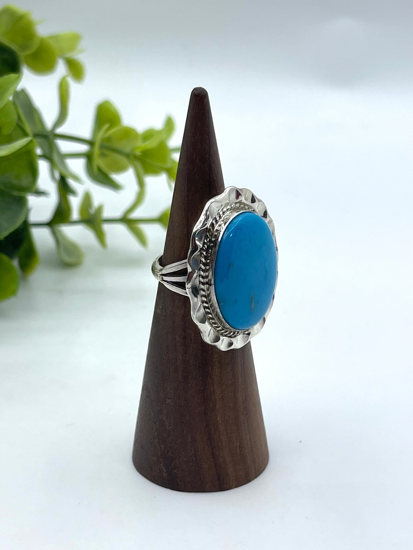 6.0 Kingman Turquoise Oval Ring by Samuel Yellowhair, Navajo
