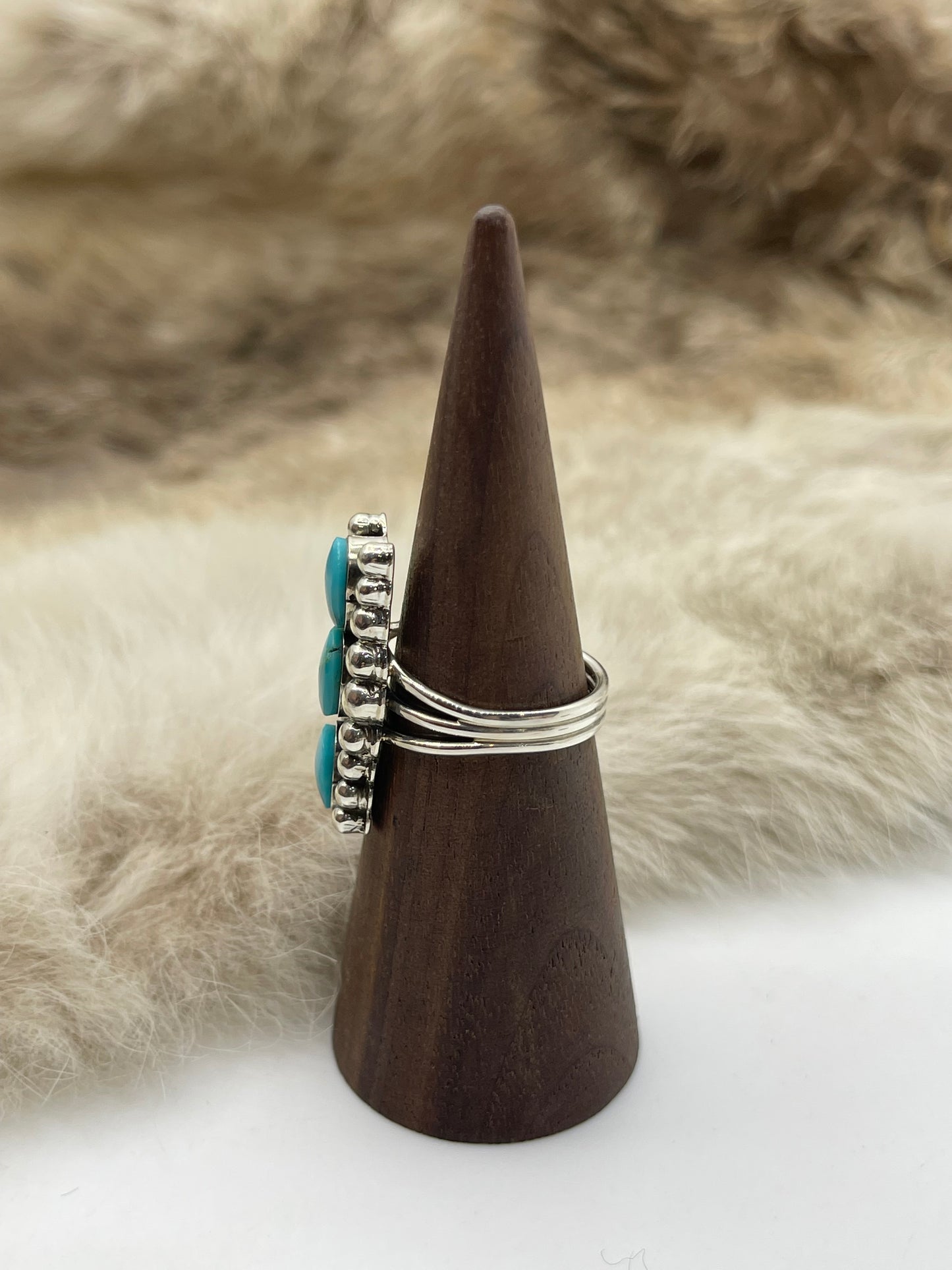 5.0 3 Stone Turquoise Ring by Sadie Jim, Navajo