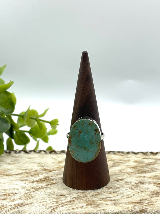11.0 Kingman Turquoise Oval Ring by David Lopez, Navajo