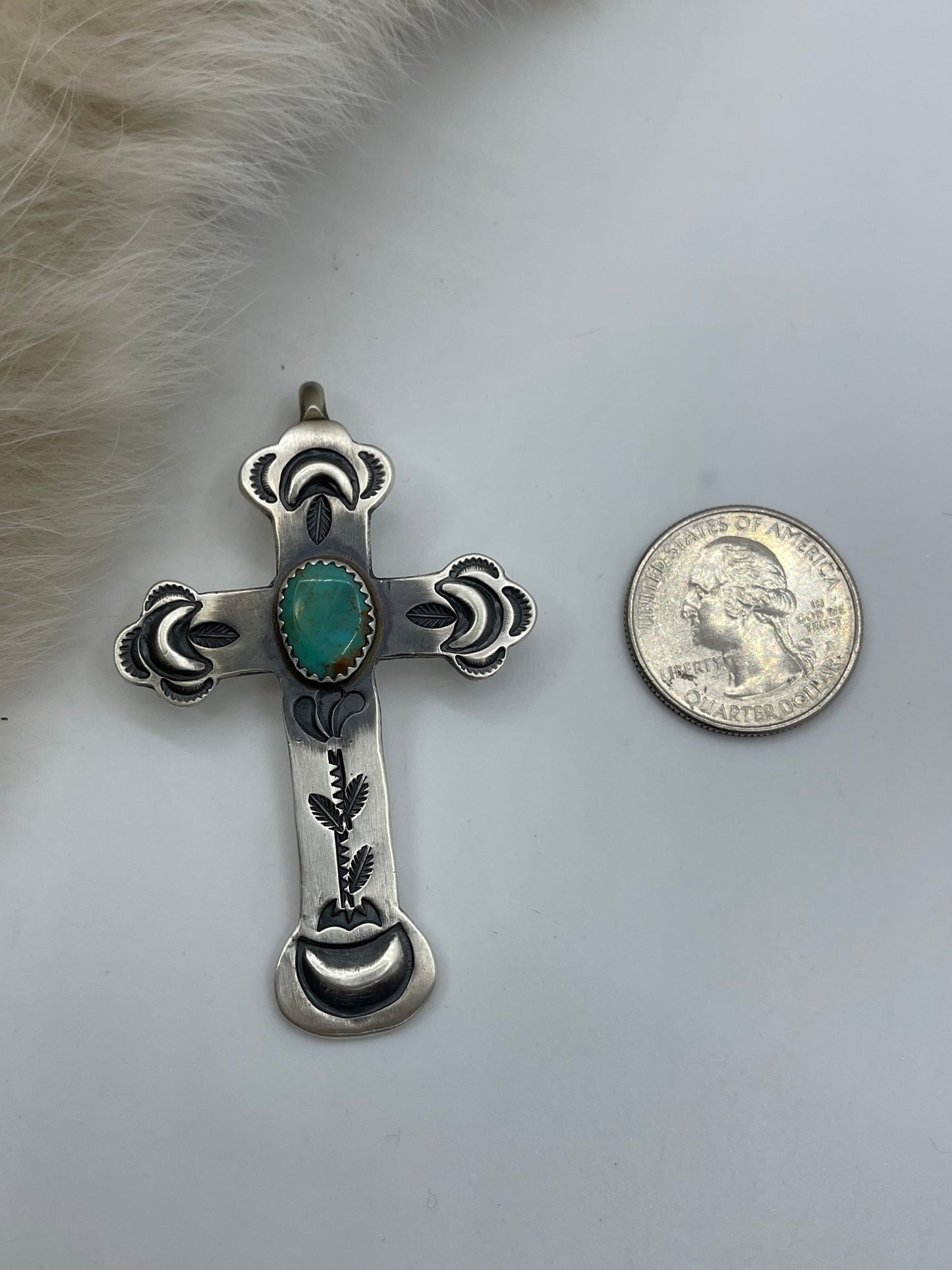 Sterling Cross With Turquoise Pendant by Martha Cayatineto, Navajo