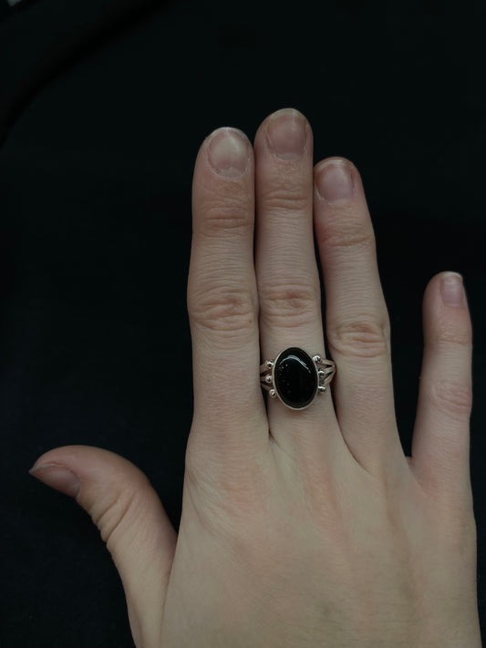 8.5 Black Onyx Oval Ring by Jerryson Henio, Navajo