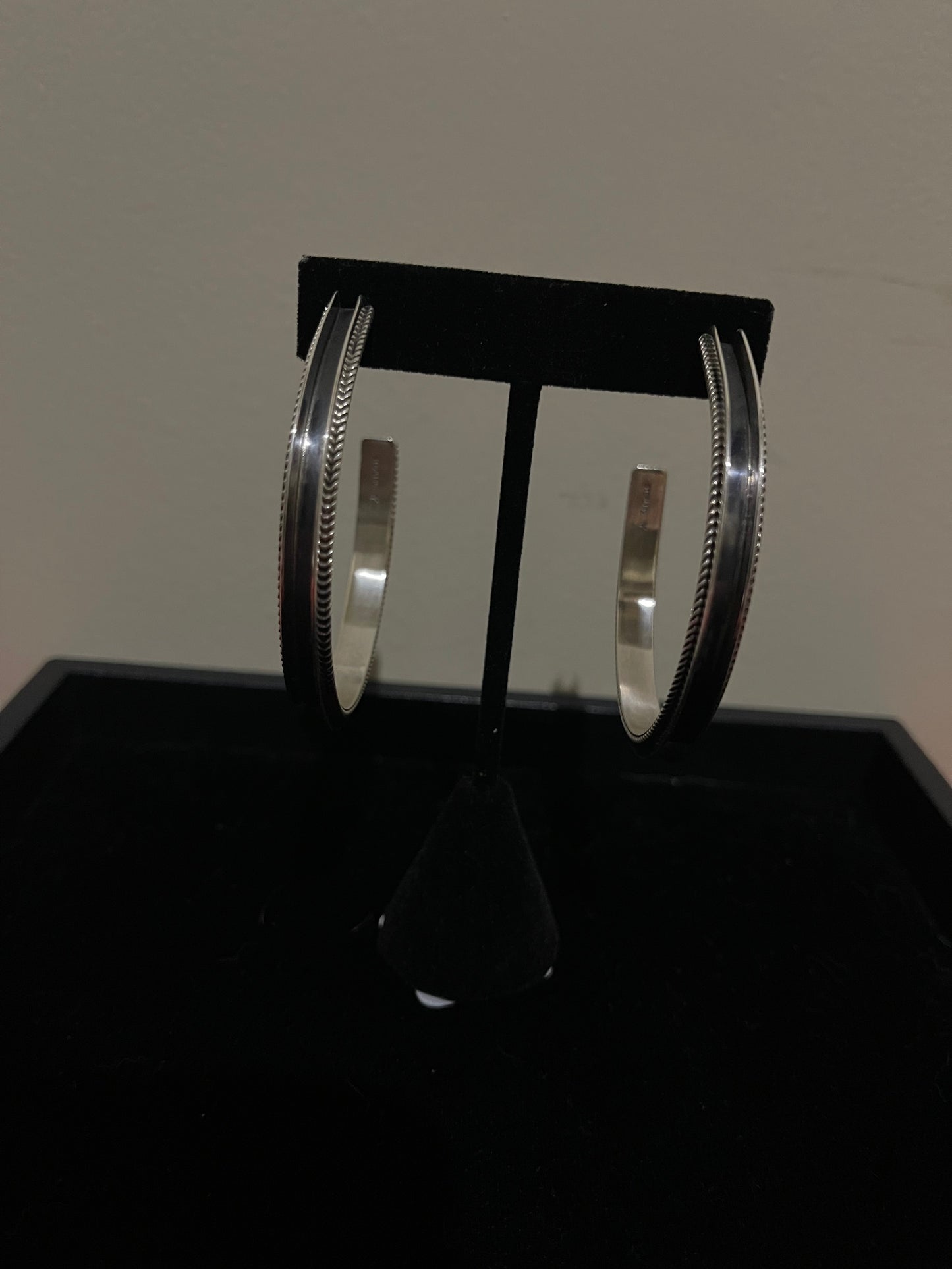Large Sterling Silver Hoop Post Earrings by Yazzi, Navajo