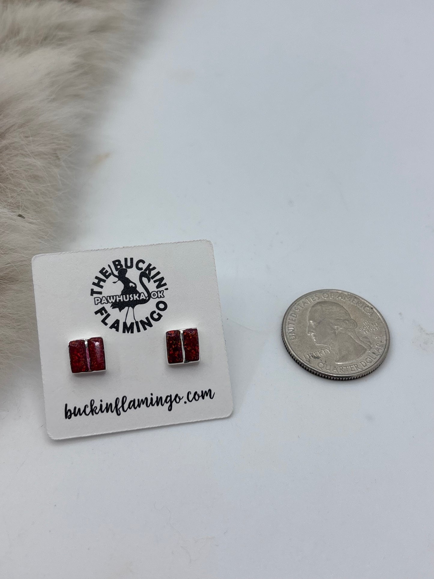 Red Opal Inlay Earrings by Juanita & Wilbert Tucson, Zuni