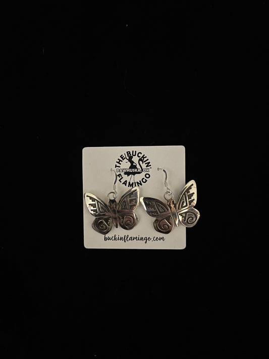 Sterling Silver Stamped Butterfly Dangle Earrings by Sonny Gene Jr, Navajo