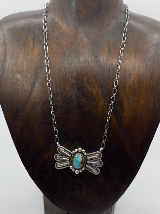 18" Sonoran Gold Turquoise Feather Necklace by Verley Betone, Navajo