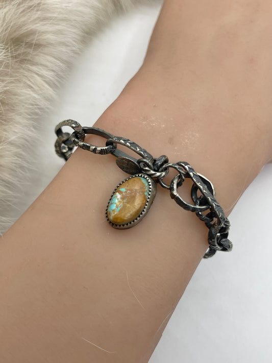 6.75" Handmade Paperclip Link Bracelet with Turquoise by Bad Bronc
