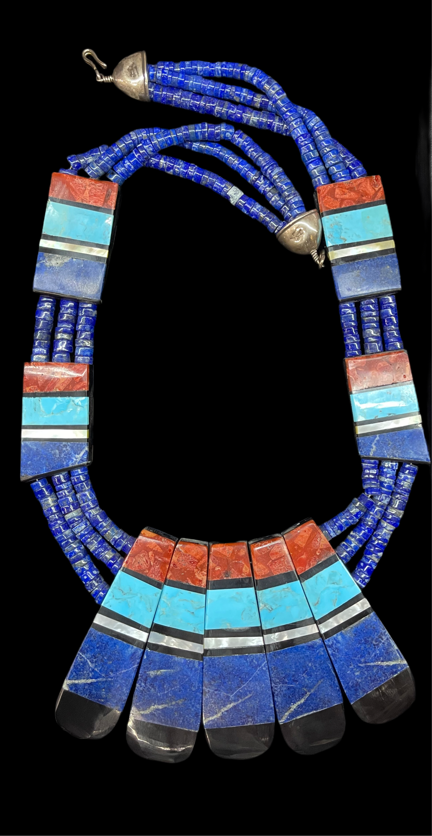 2-Sided 3 Strand Multi-Stone Inlay Necklace, Santo Domingo Made