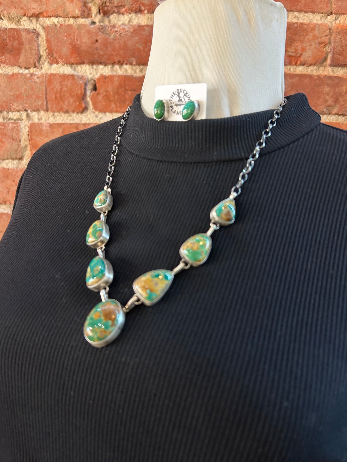 Royston Turquoise 7 Stone Necklace and Earrings by Augustine Largo, Navajo