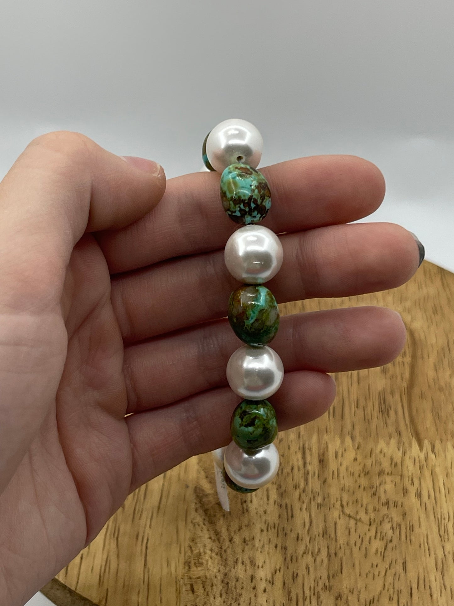 18" 16mm Freshwater Pearls and Sonoran Gold Turquoise Necklace and 6 3/4" Bracelet Set
