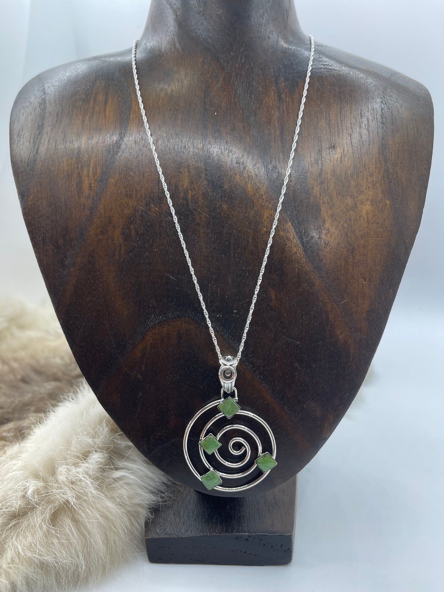 Spiral Pendant with Green Turquoise by David Lopez, Navajo