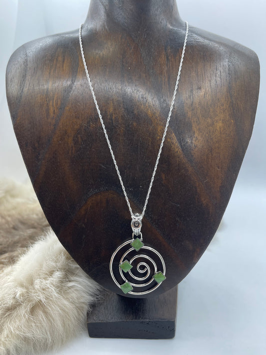 Spiral Pendant with Green Turquoise by David Lopez, Navajo
