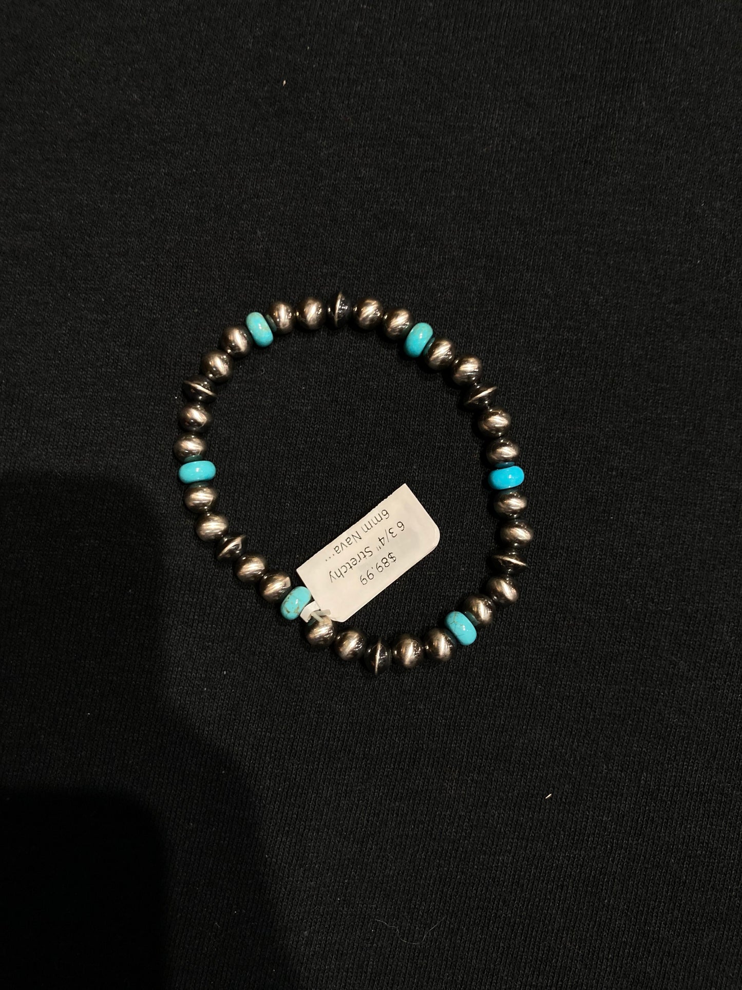 6 3/4" Stretchy 6mm Navajo Pearls and Turquoise Bracelet