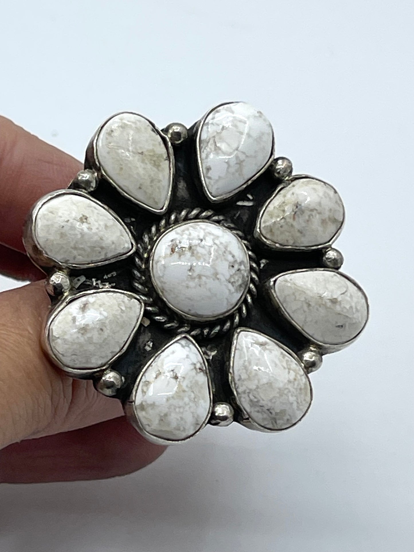 Adjustable 8-10 White Buffalo Cluster Ring