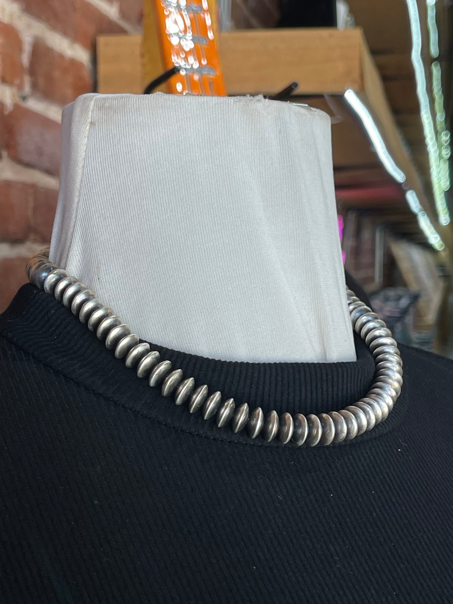 16" 10mm Handmade Navajo Rondelle Pearls Necklace by Bryannen Halwood, Navajo