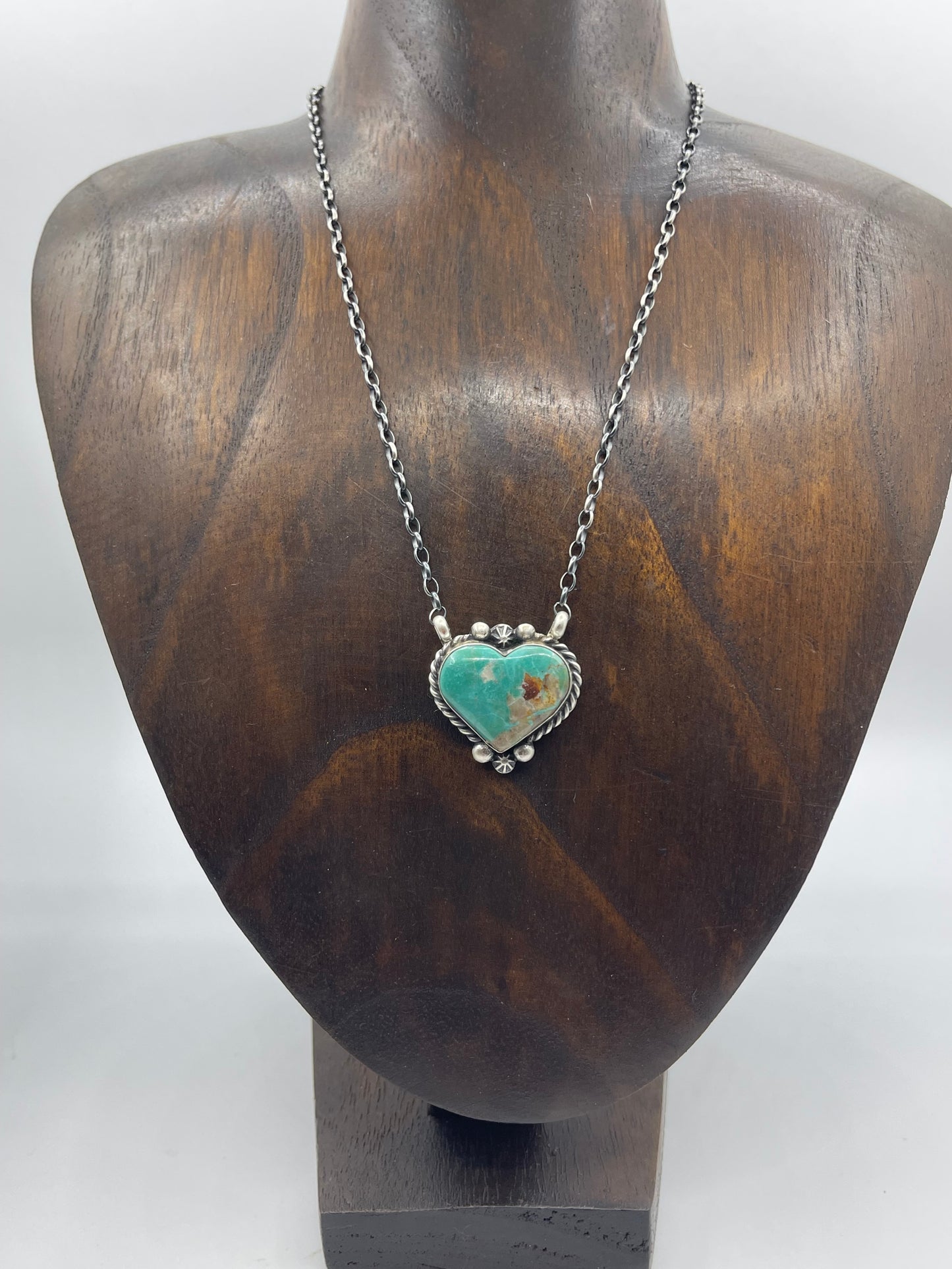 16" Kingman Turquoise Heart Necklace by Donovan Skeets, Navajo