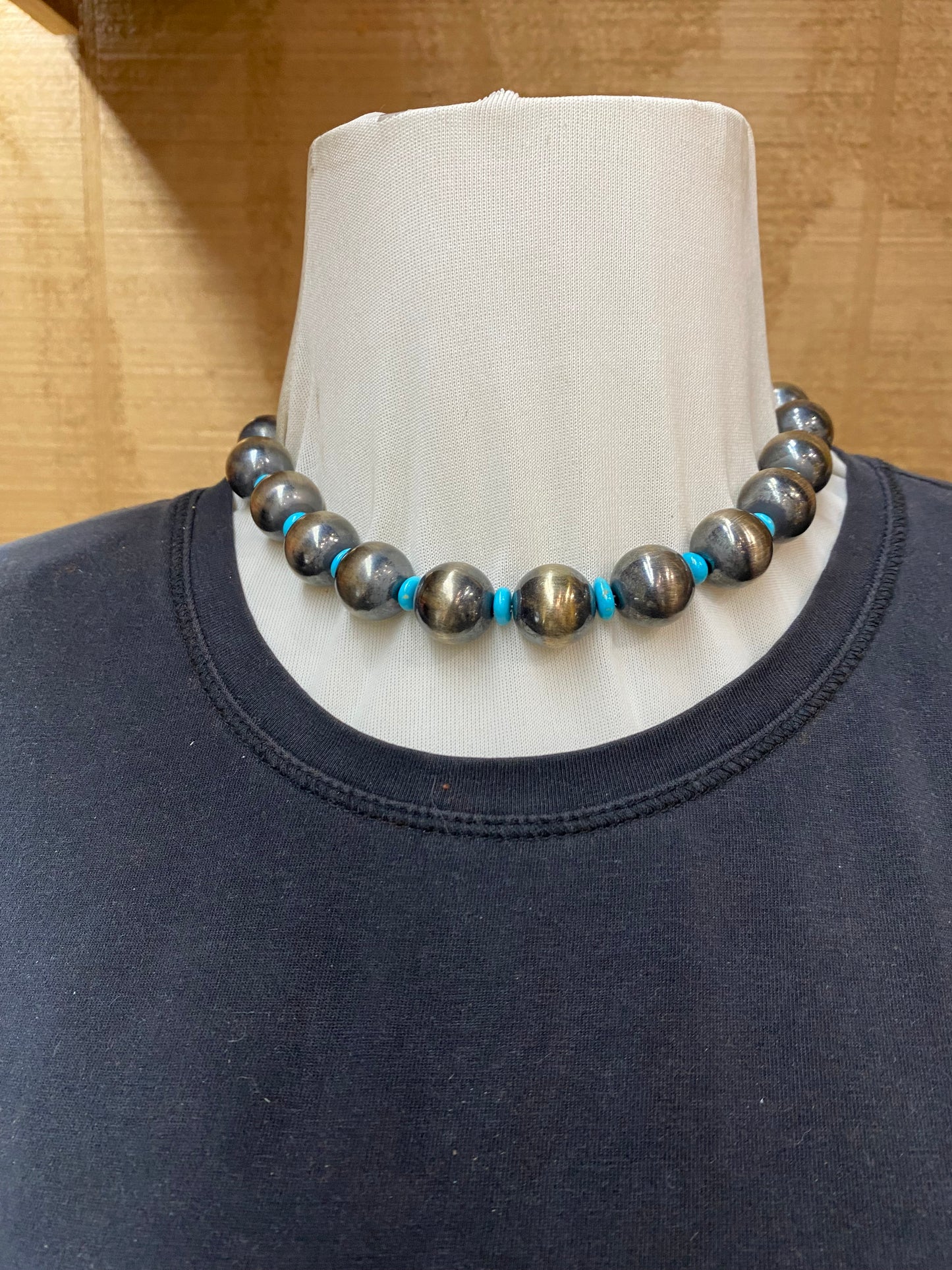 16" Navajo Pearl and Sleeping Beauty Turquoise Necklace with 4" Extender