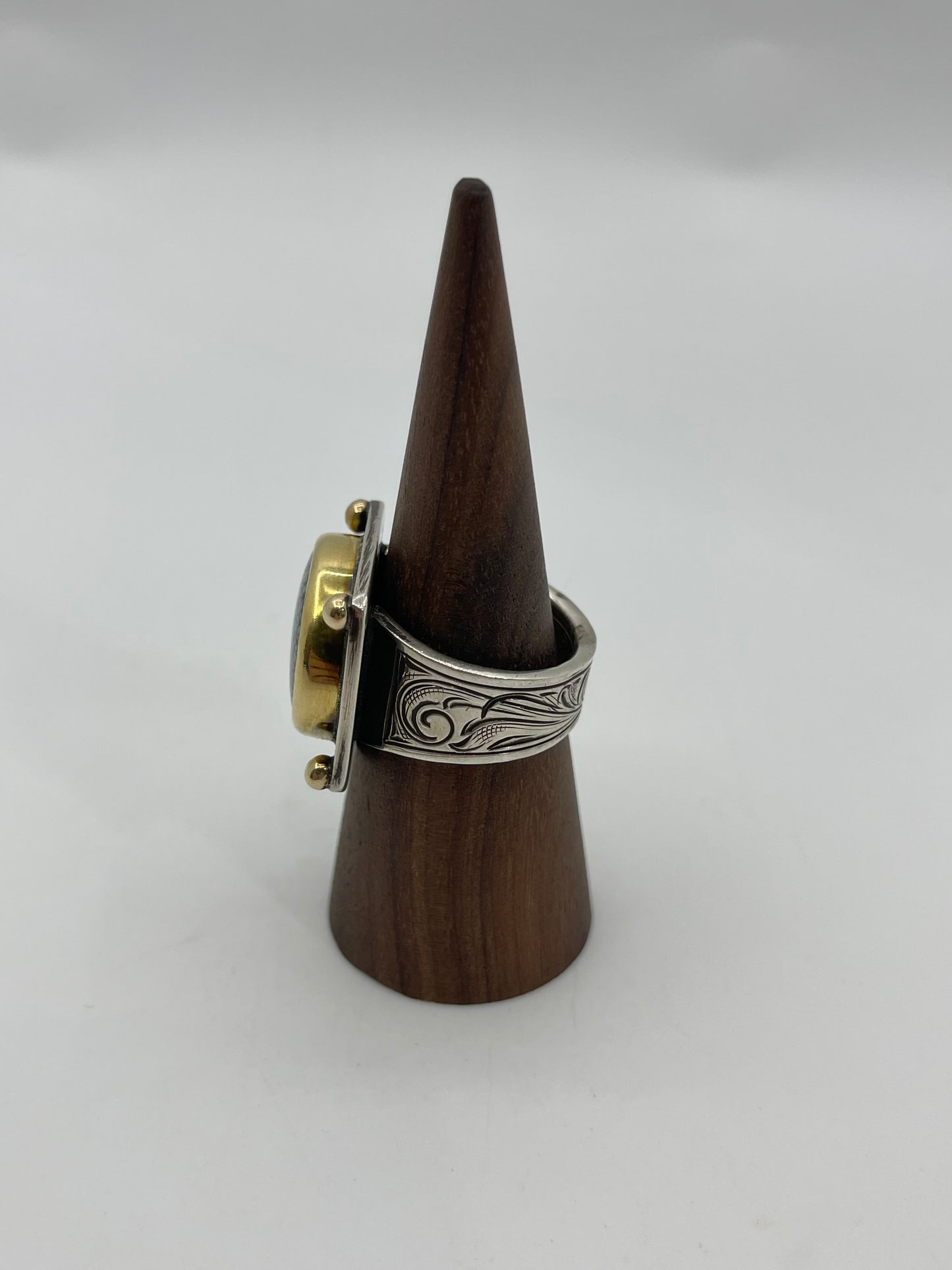 11.0 Newlander Turquoise Ring With 14k Gold By Bad Bronc