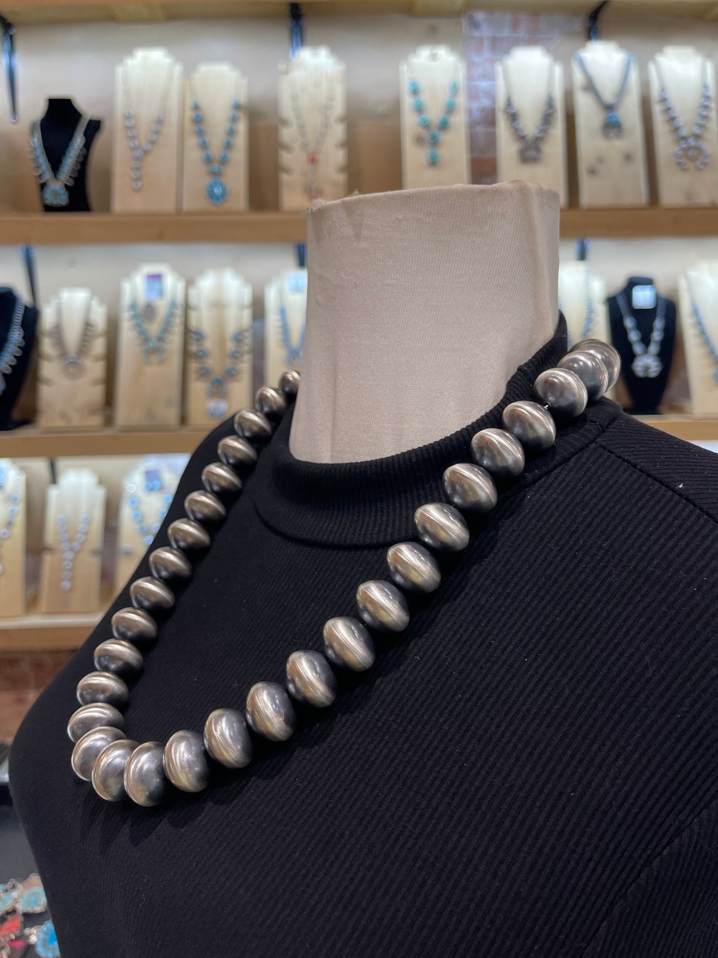 24” 18.5 MM Semi Round Handmade Navajo Pearls by Bryannen Halwood, Navajo