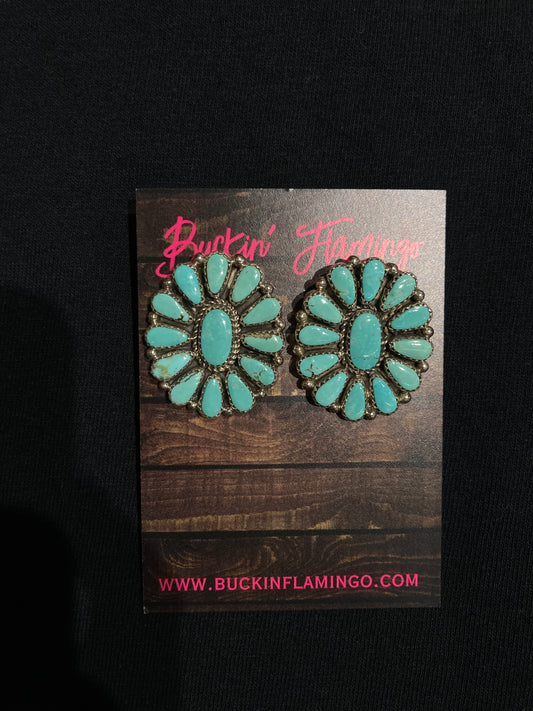 Turquoise Cluster Post Earrings by Alicia Wilson, Navajo