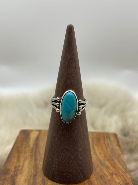 7.0 Oval Turquoise Ring By Jerryson Henio, Navajo