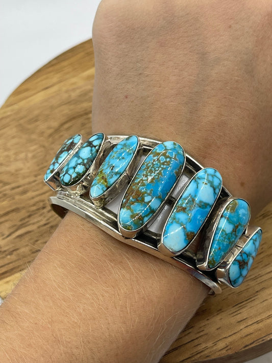 6 3/4" 7 Stone High End Kingman Turquoise Cuff by Melvin Jones, Navajo