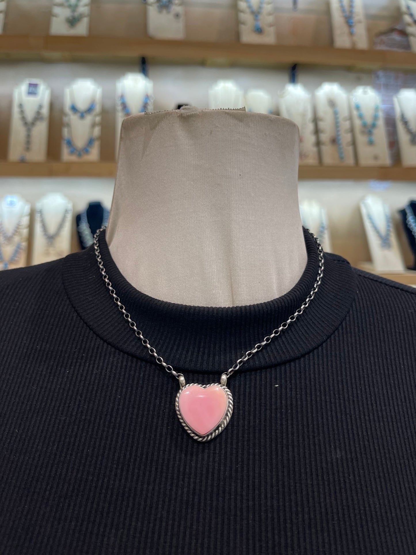 16" Pink Conch Shell Heart Necklace by Donavan Skeet, Navajo