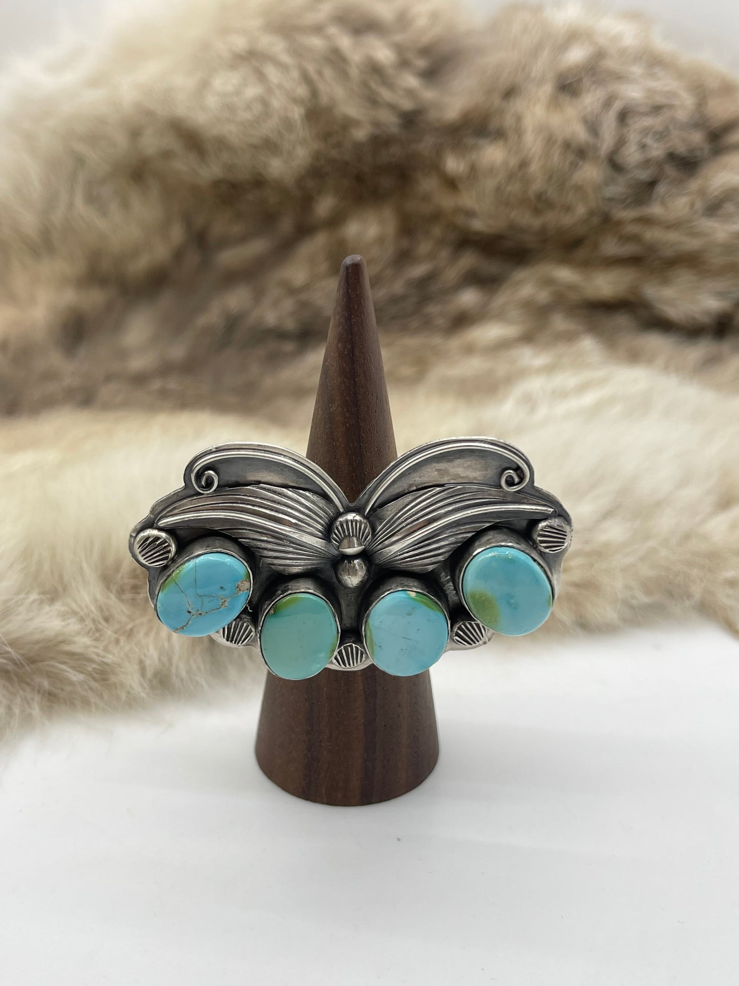 Adjustable 6.0-11.0 Sonoran Gold Turquoise Butterfly Ring by Gabby Jurado, Mexican