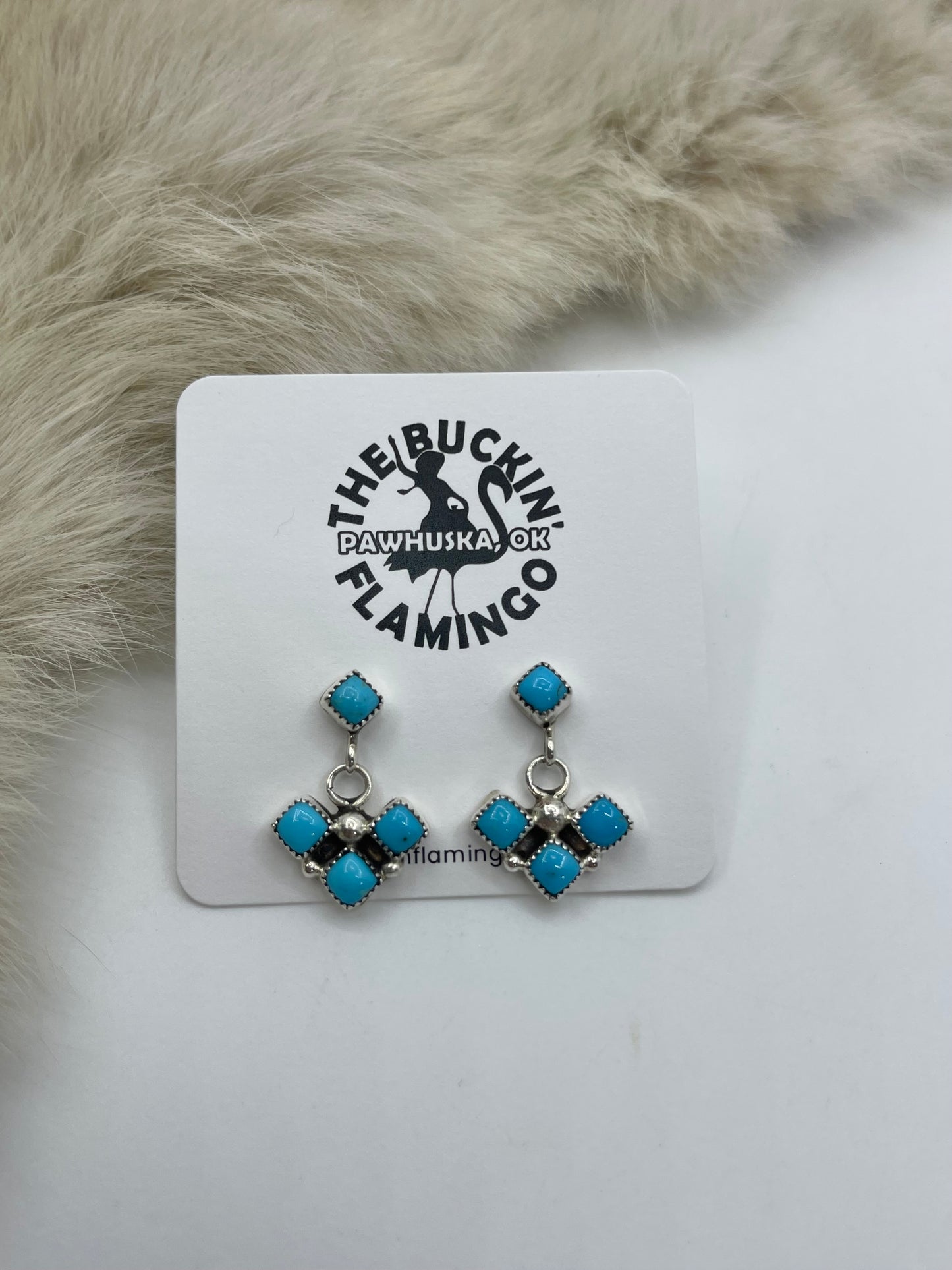 4 Stone Post With Turquoise Dangle Earrings