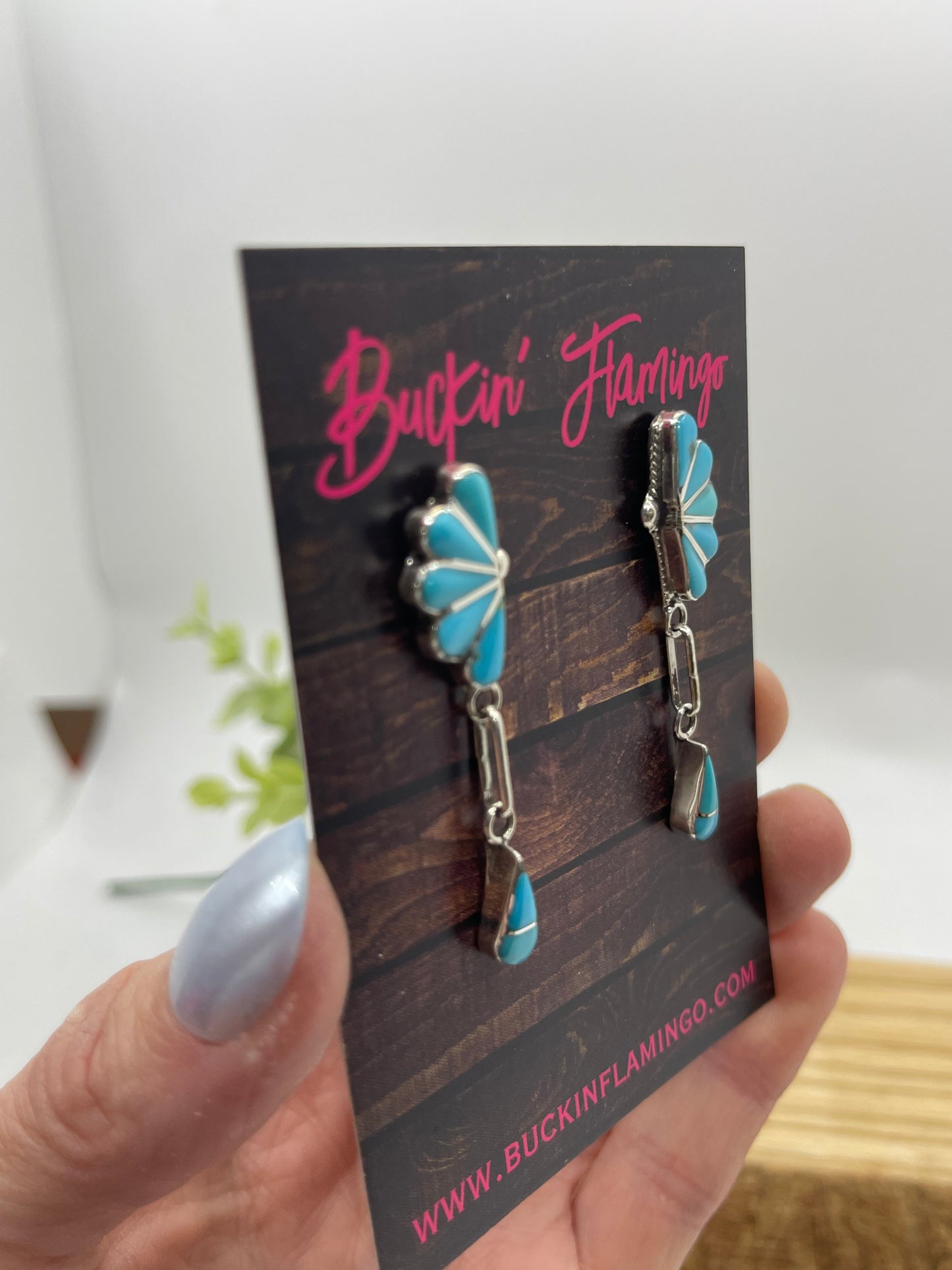 Kingman Turquoise Half Cluster Drop Earrings, Zuni
