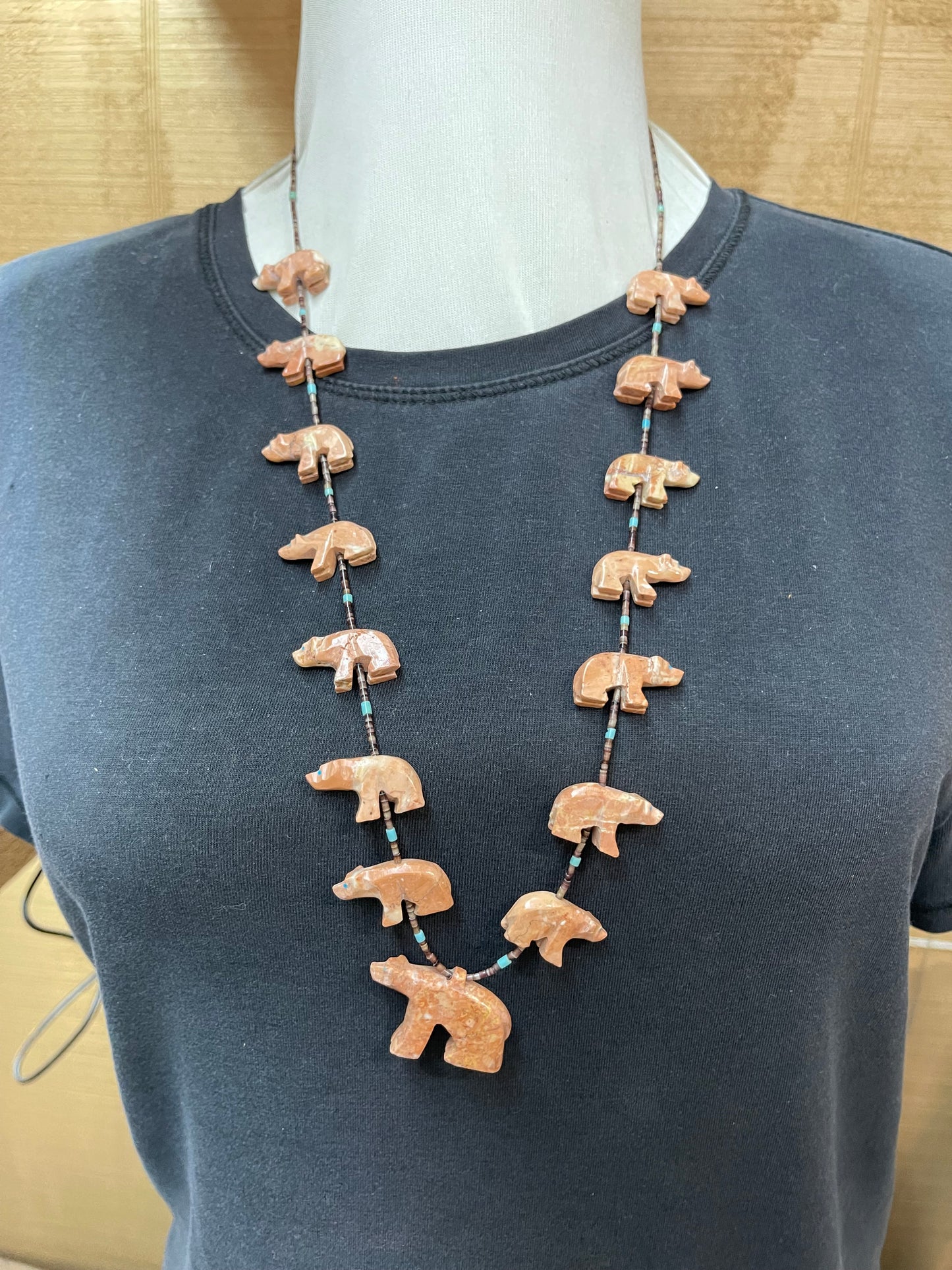 Bears with Turquoise Painted Eyes Fetish Necklace by Deloris Nieto, Santo Domingo