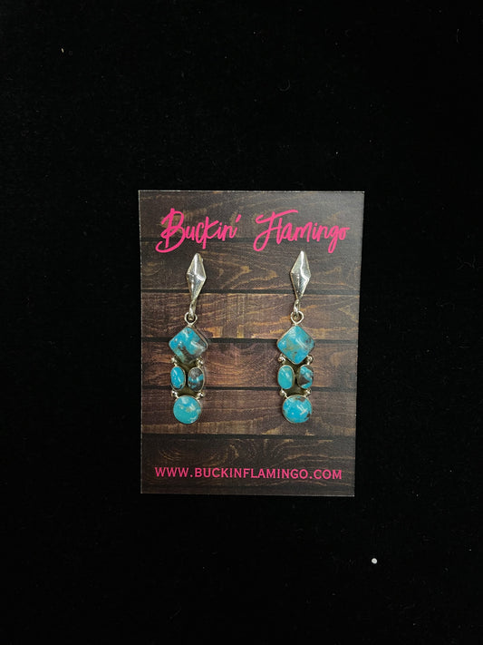 4 Stone Turquoise Triangle Post Dangle Earrings by Jennifer Cayaditto, Navajo