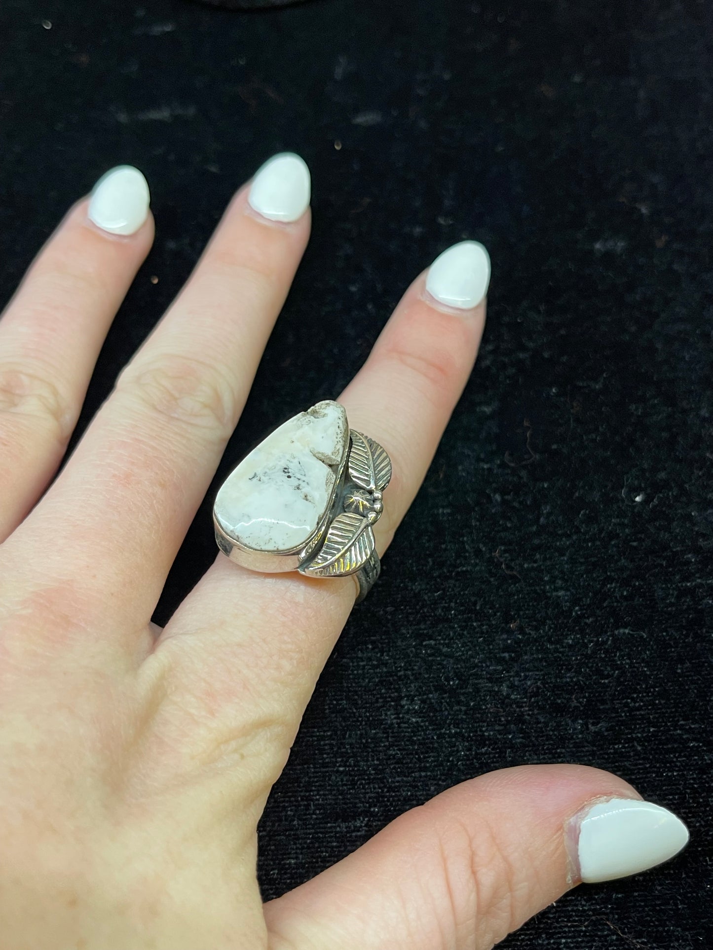 White Buffalo with Stamped Feather Ring