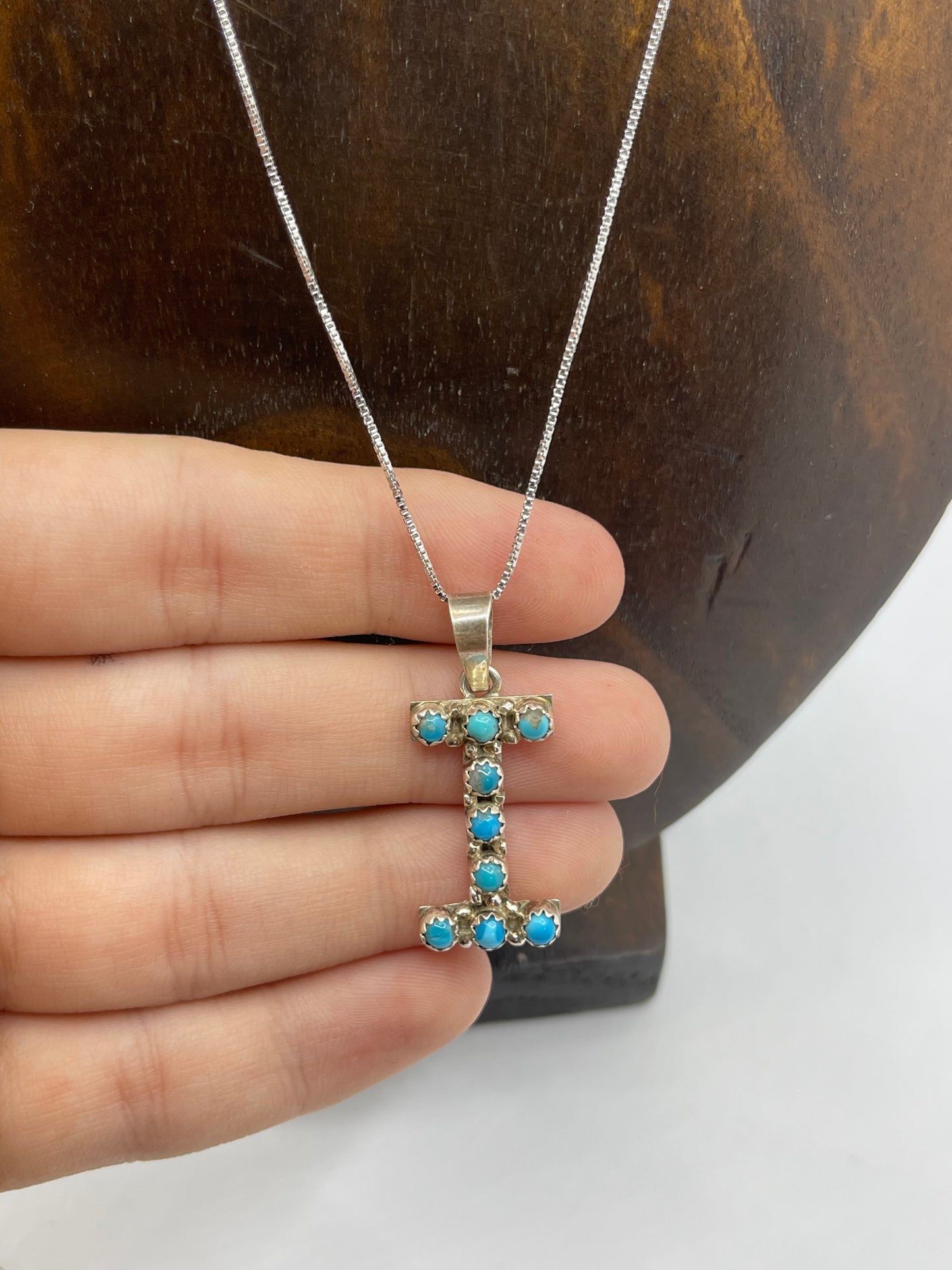 18" Turquoise Letter "I" Necklace by Scott Skeets, Navajo