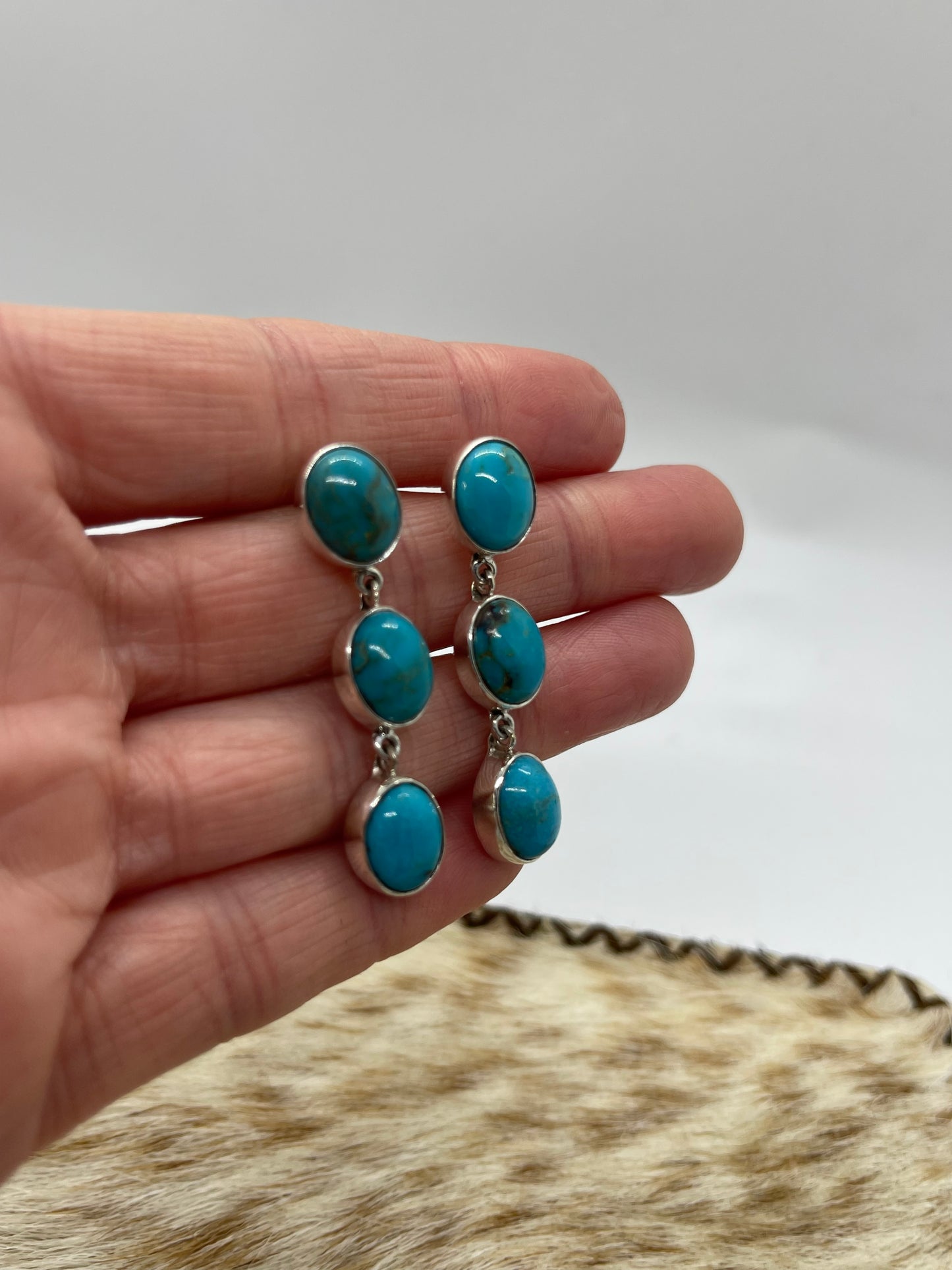 3 Stone Turquoise Dangle Earrings, by Zia