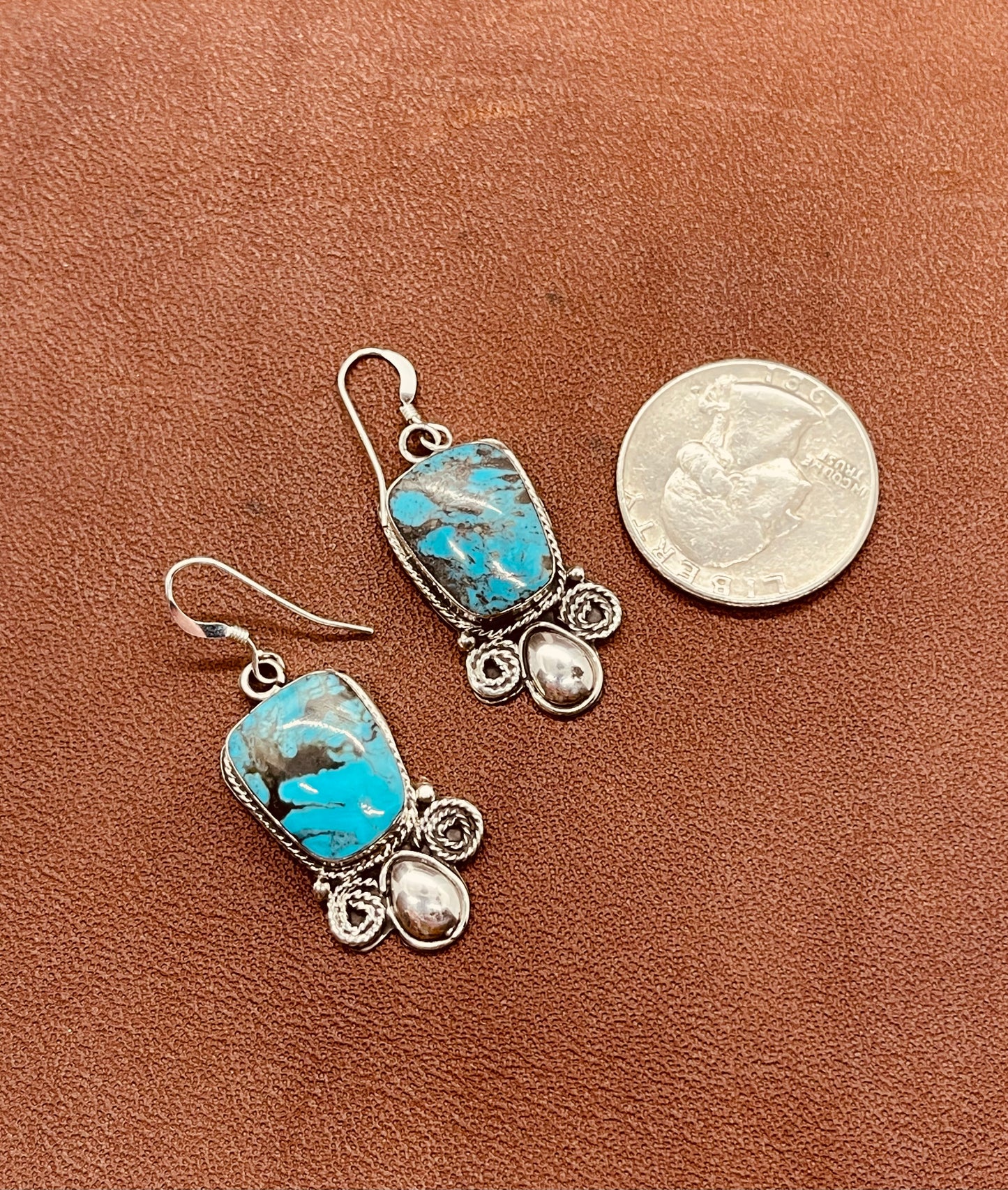 Kingman Turquoise Dangle Earrings by Sheena Jack, Navajo
