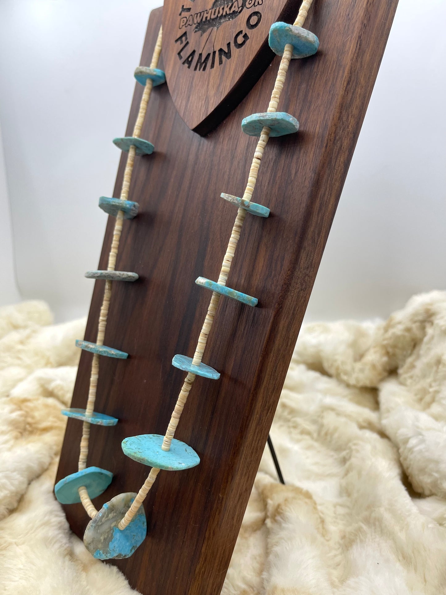 26" Melon Shell with Turquoise Slabs Necklace