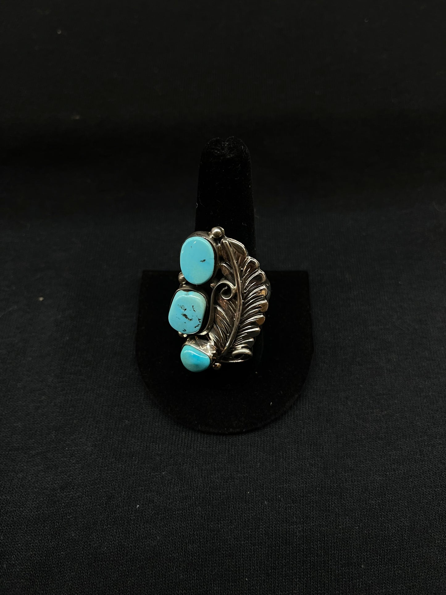 10.0 3 Stone Turquoise Feather Ring by Bernita Begay, Navajo