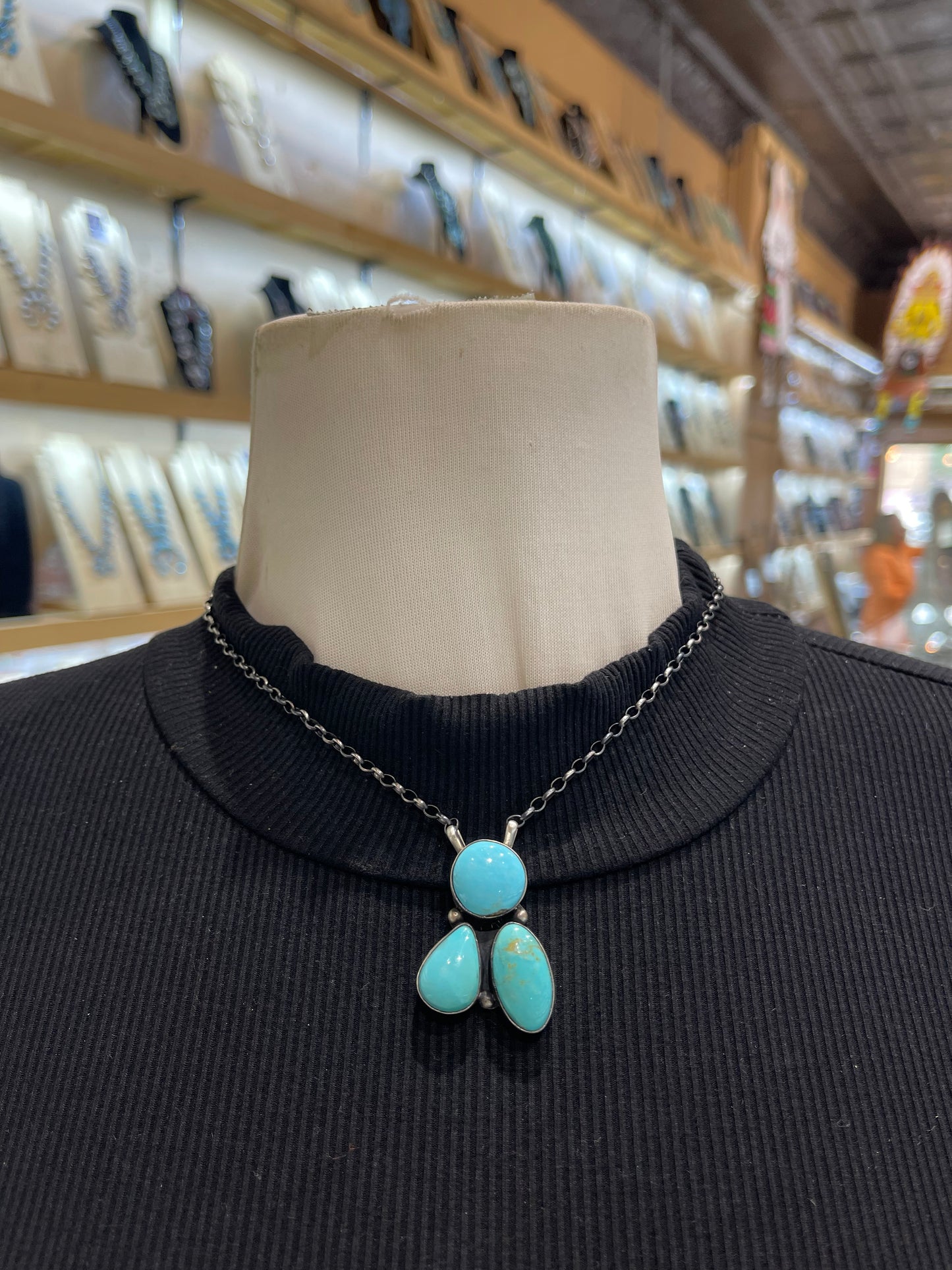 16" 3 Stone #8 Turquoise Necklace by Donavan Skeet, Navajo