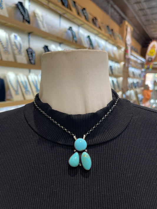 16" 3 Stone #8 Turquoise Necklace by Donavan Skeet, Navajo