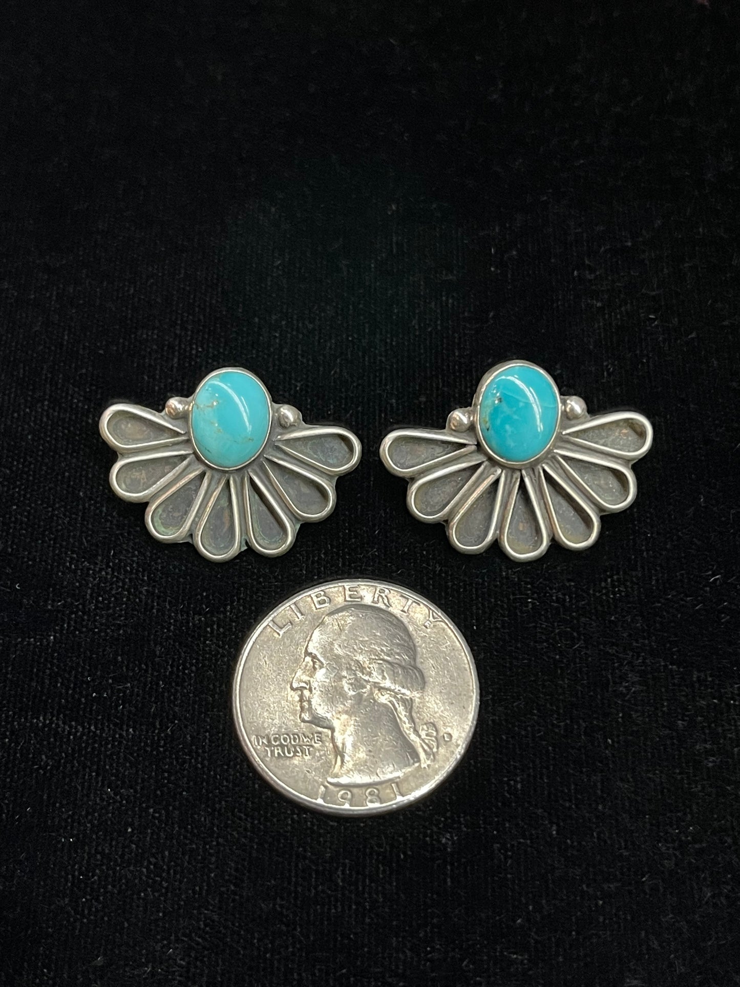 Kingman Turquoise Post Earrings by Geraldine James, Navajo