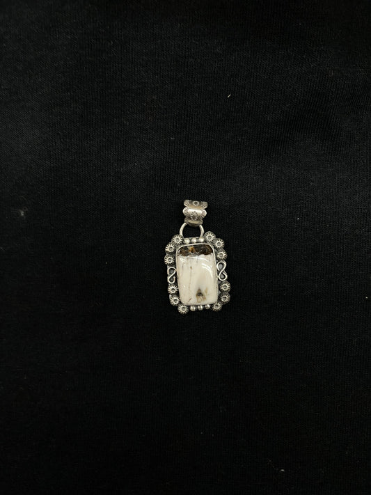 White Buffalo Rectangle Pendant with a 6mm Bale By TT, Navajo