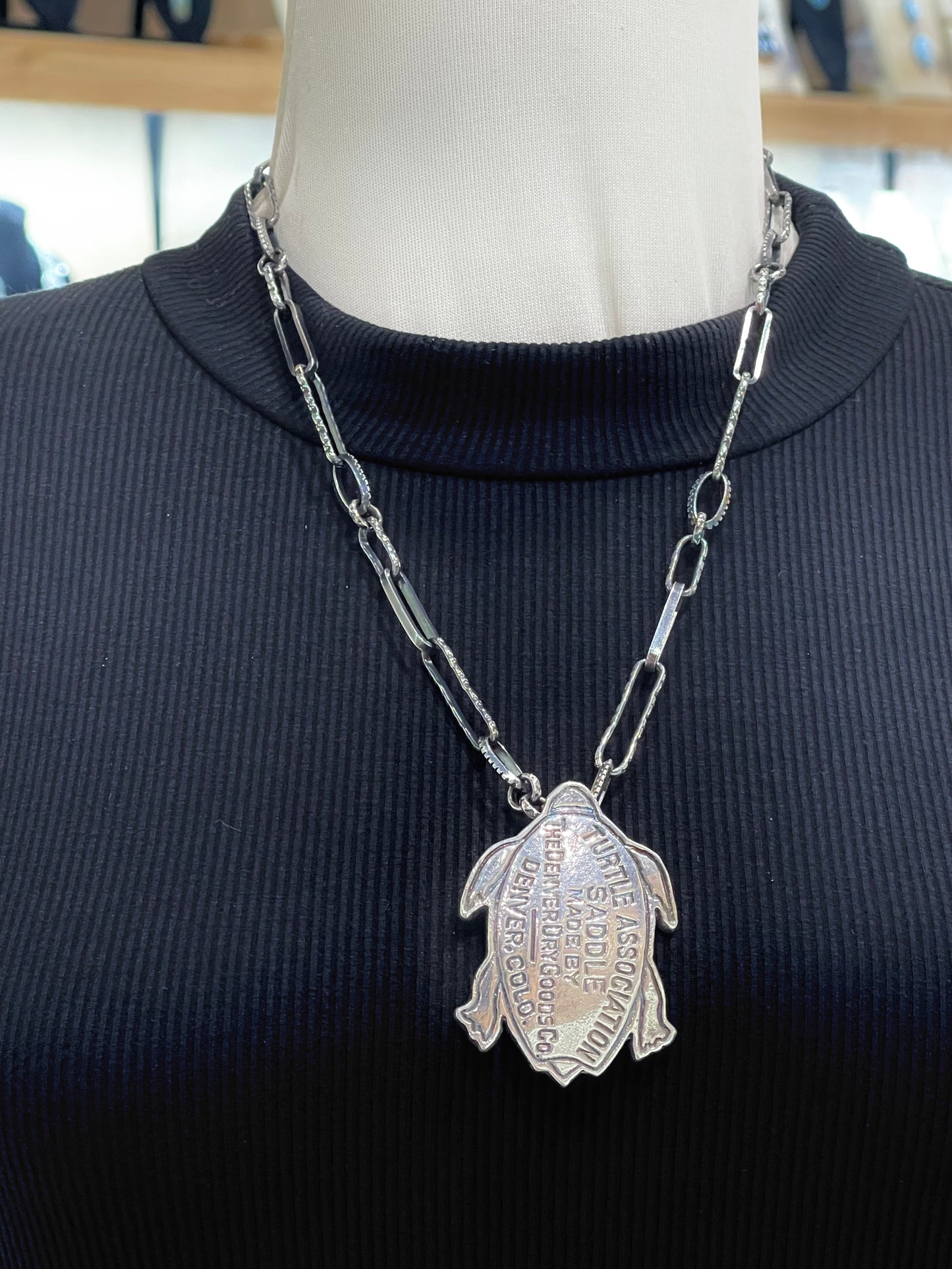 22" Turtle Association Pendant on Handmade Paperclip Chain, by Bad Bronc